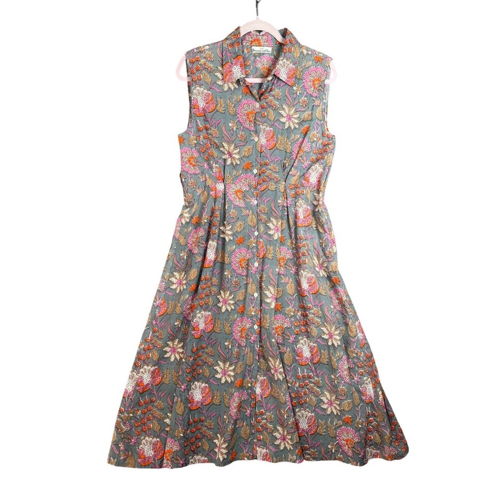 Made In India Cotton Midi Shirt Dress MED Sleeveless Lightweight Cottage NO BELT - Picture 1 of 9